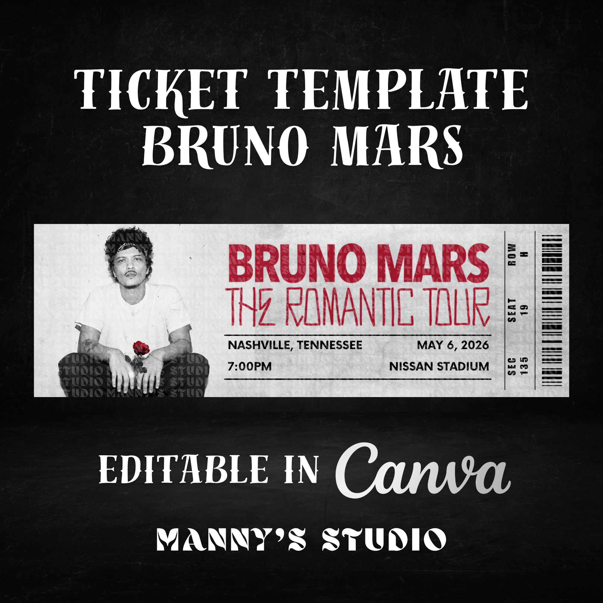 Bruno Mars Customizable Ticket Template