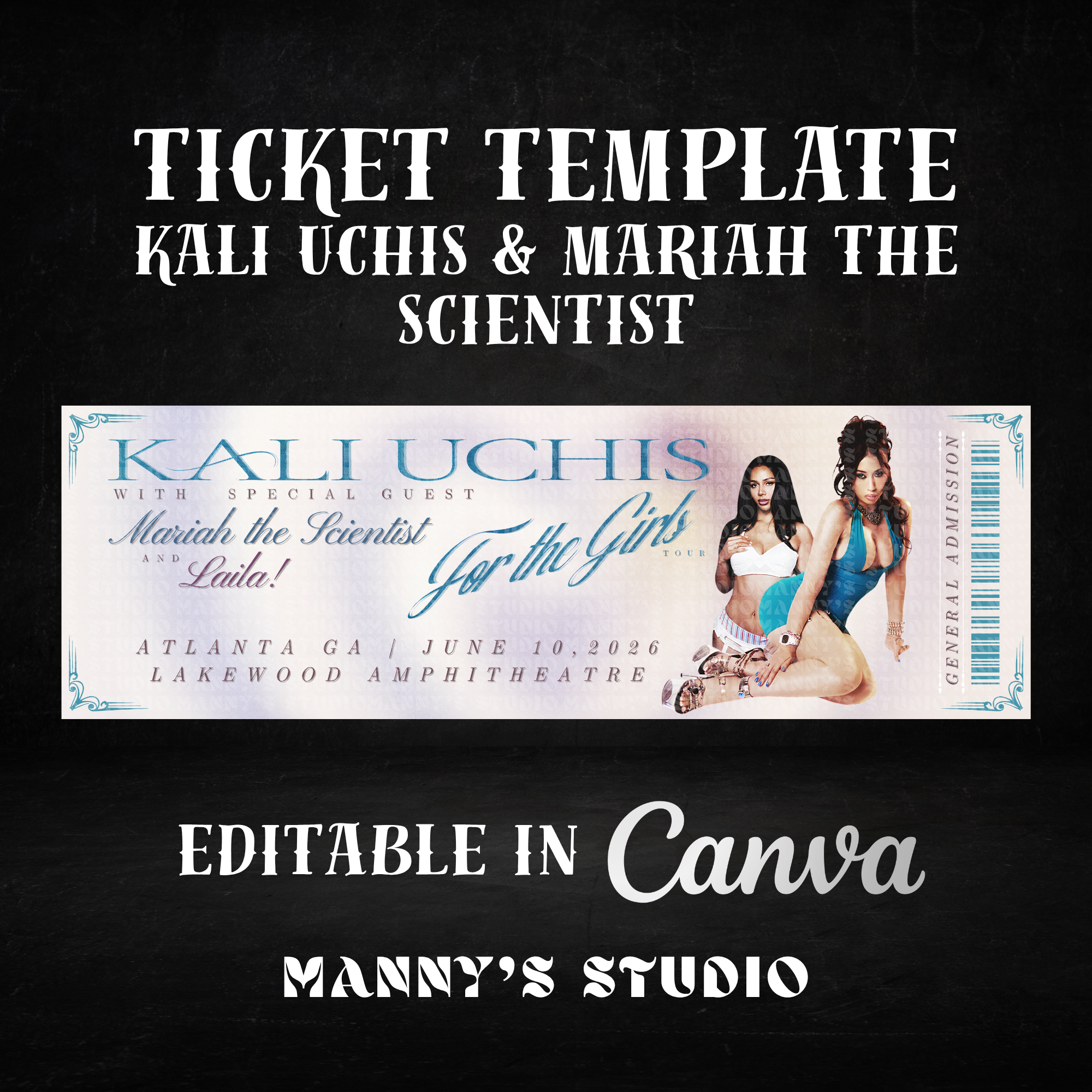 Kali Uchis & Mariah The Scientist Customizable Ticket Template