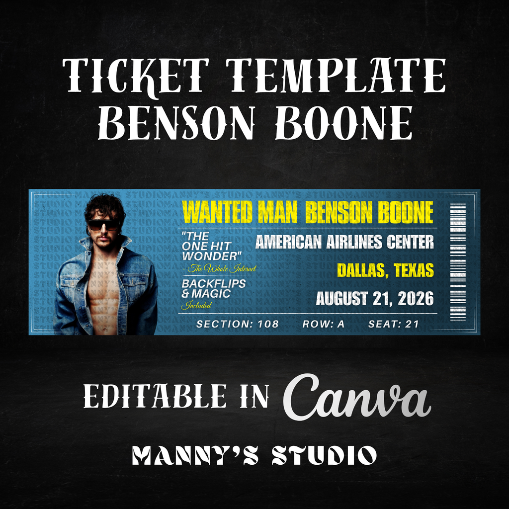 Benson Boone Customizable Ticket Template