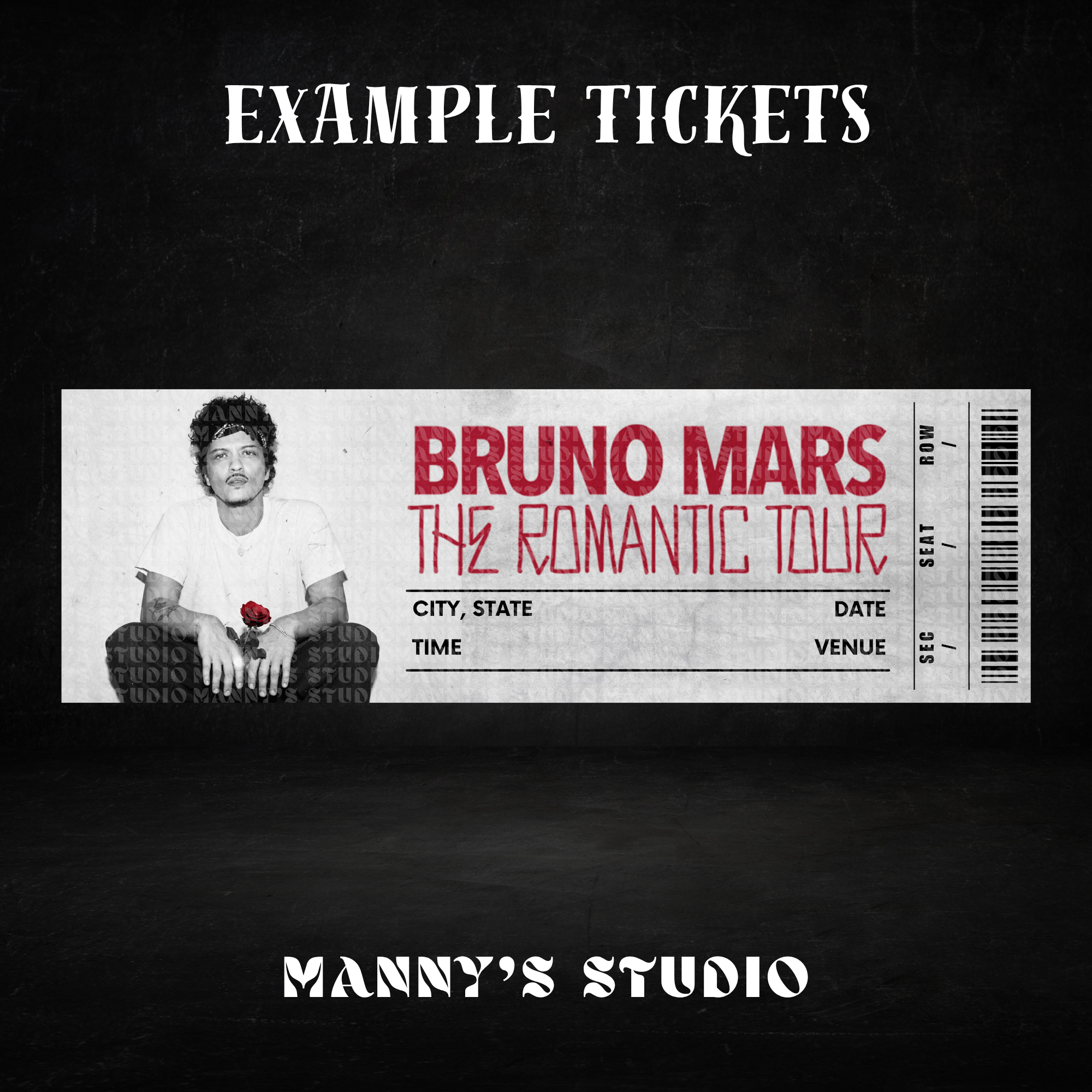 Bruno Mars Customizable Ticket Template